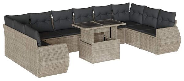 11 részes világosszürke polyrattan kerti ülőgarnitúra párnákkal