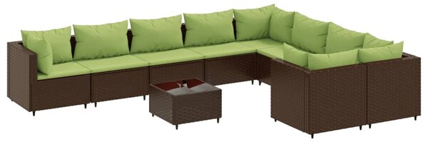 10 részes barna polyrattan kerti ülőgarnitúra párnákkal