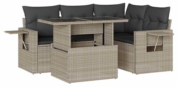 5 részes világosszürke polyrattan kerti ülőgarnitúra párnákkal