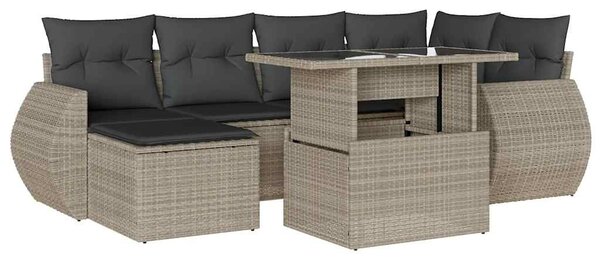 7 részes világosszürke polyrattan kerti ülőgarnitúra párnákkal