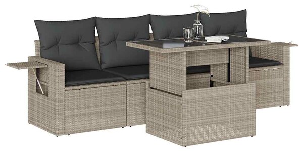 5 részes világosszürke polyrattan kerti ülőgarnitúra párnákkal