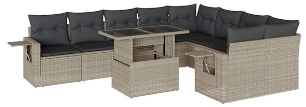 10 részes világosszürke polyrattan kerti ülőgarnitúra párnákkal