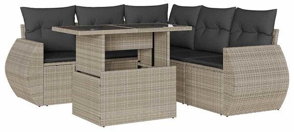 6 részes világosszürke polyrattan kerti ülőgarnitúra párnákkal