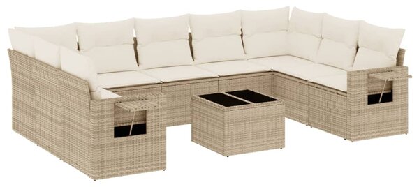 10 részes bézs polyrattan kerti ülőgarnitúra párnával