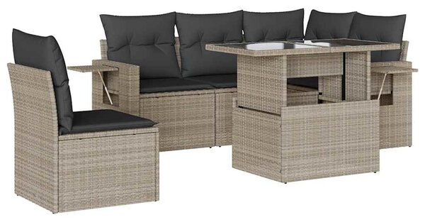 6 részes világosszürke polyrattan kerti ülőgarnitúra párnákkal