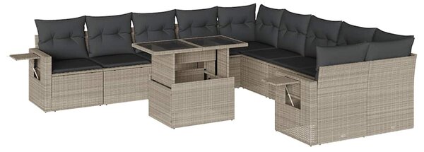 11 részes világosszürke polyrattan kerti ülőgarnitúra párnákkal