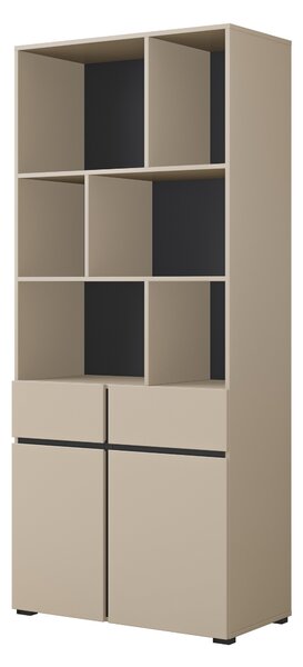 Könyvespolc Alfere 126, Ajtókkal, Nyitott, Fiókokkal, Laminált forgácslap, 190x85x39cm, Congo, Fekete