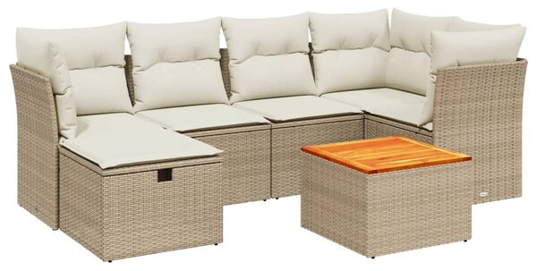 7 részes bézs polyrattan kerti ülőgarnitúra párnákkal