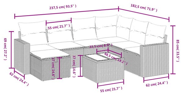 8 részes vegyes bézs polyrattan kerti ülőgarnitúra párnákkal
