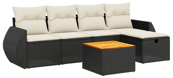 6 részes fekete polyrattan kerti ülőgarnitúra párnákkal