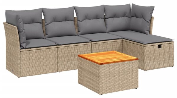 6 részes vegyes bézs polyrattan kerti ülőgarnitúra párnákkal