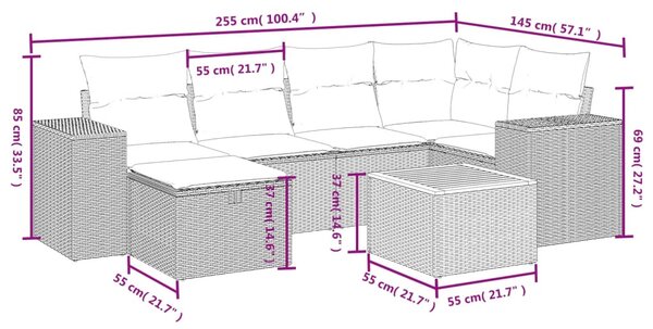 7 részes fekete polyrattan kerti ülőgarnitúra párnával