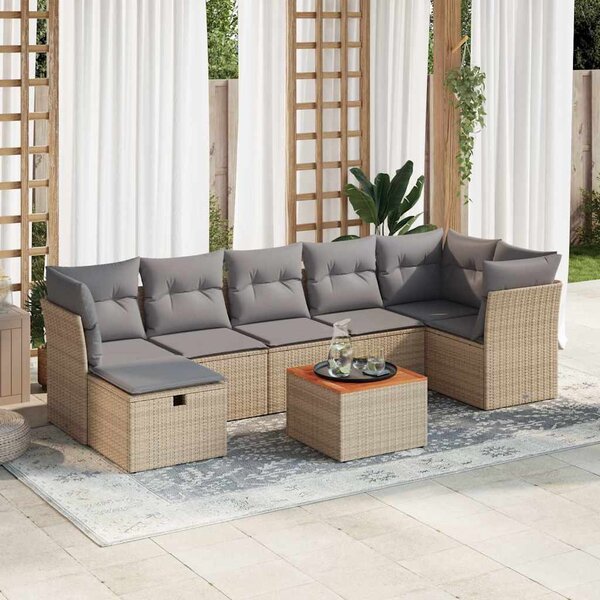 8 részes vegyes bézs polyrattan kerti ülőgarnitúra párnákkal
