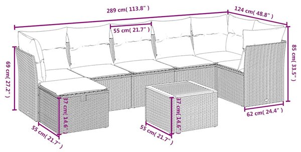 8 részes vegyes bézs polyrattan kerti ülőgarnitúra párnákkal