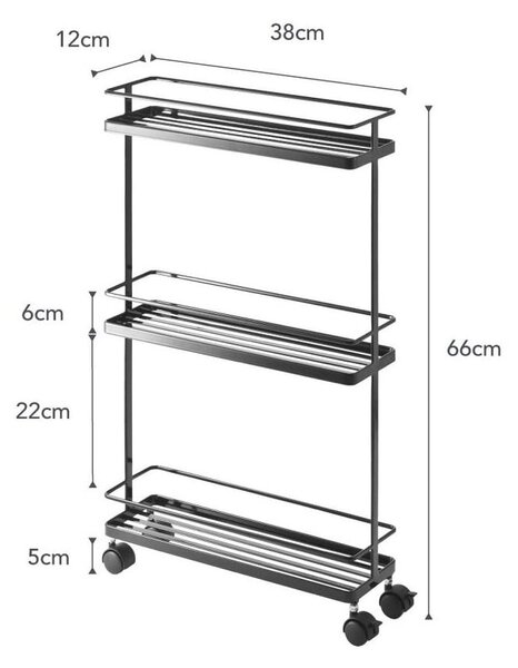 Fekete fém gurulós polcos állvány 38x66 cm Tower – YAMAZAKI