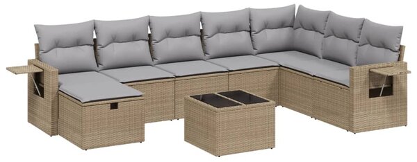 9 részes vegyes bézs polyrattan kerti ülőgarnitúra párnákkal