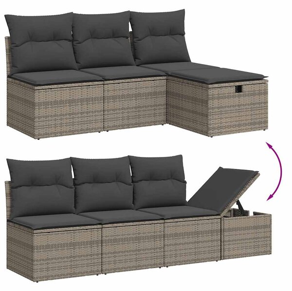 8 részes szürke polyrattan kerti ülőgarnitúra párnákkal