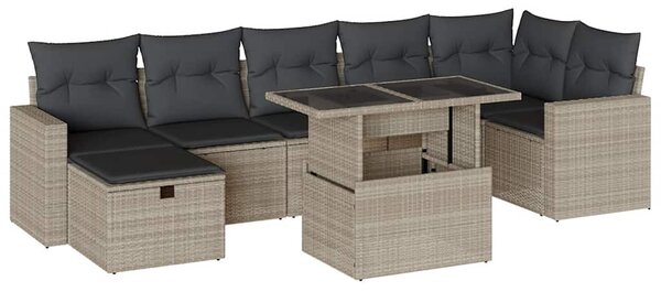 8 részes világosszürke polyrattan kerti ülőgarnitúra párnával