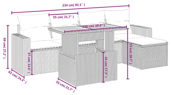 6 részes bézs polyrattan kerti ülőgarnitúra párnával