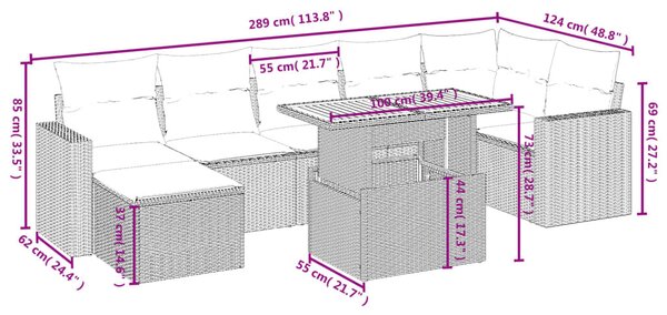 8 részes fekete polyrattan kerti ülőgarnitúra párnákkal