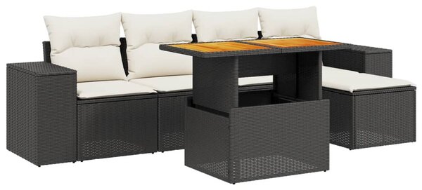 6 részes fekete polyrattan kerti ülőgarnitúra párnákkal