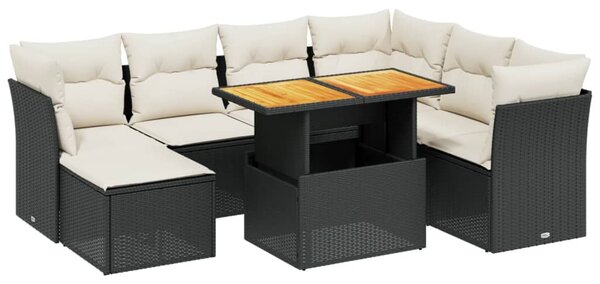 8 részes fekete polyrattan kerti ülőgarnitúra párnákkal