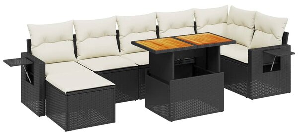8 részes fekete polyrattan kerti ülőgarnitúra párnákkal
