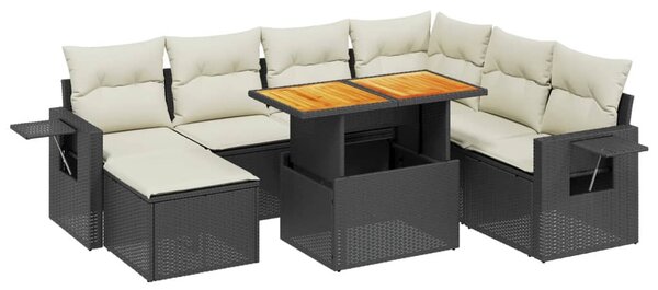 8 részes fekete polyrattan kerti ülőgarnitúra párnákkal