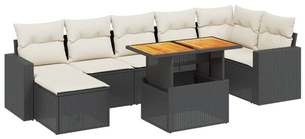 8 részes fekete polyrattan kerti ülőgarnitúra párnákkal