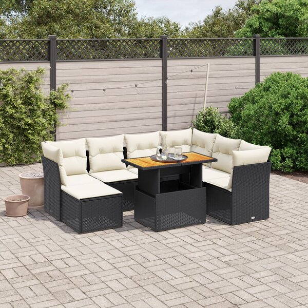 8 részes fekete polyrattan kerti ülőgarnitúra párnákkal