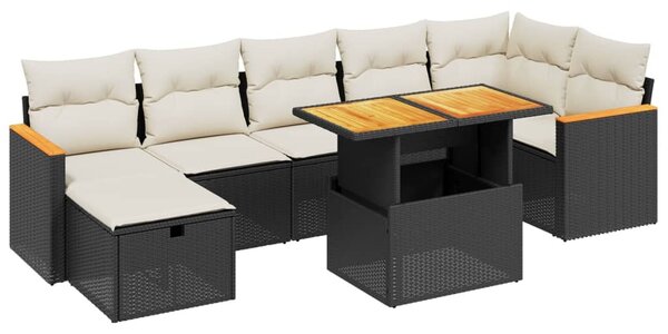 8 részes fekete polyrattan kerti ülőgarnitúra párnákkal