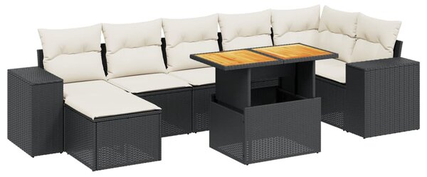 8 részes fekete polyrattan kerti ülőgarnitúra párnákkal