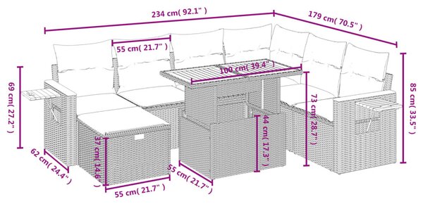 8 részes szürke polyrattan kerti ülőgarnitúra párnákkal