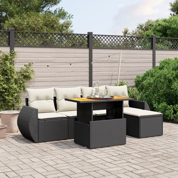 6 részes fekete polyrattan kerti ülőgarnitúra párnákkal