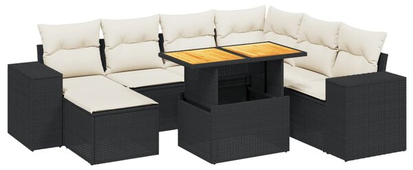 8 részes fekete polyrattan kerti ülőgarnitúra párnákkal