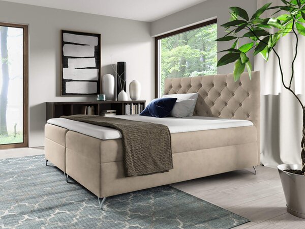 Wilsondo GULIETTE ágyneműtartós kárpitozott boxspring ágy matracokkal 140x200 - bézs