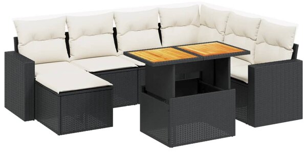 8 részes fekete polyrattan kerti ülőgarnitúra párnákkal