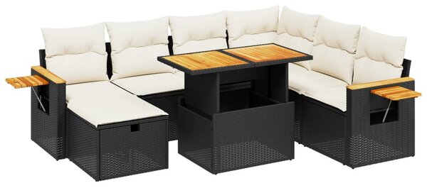 8 részes fekete polyrattan kerti ülőgarnitúra párnákkal