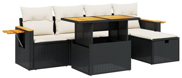 6 részes fekete polyrattan kerti ülőgarnitúra párnákkal