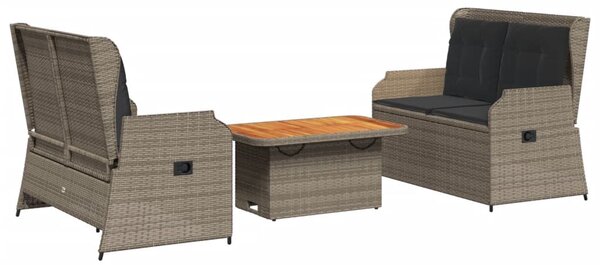3 részes szürke polyrattan kerti ülőgarnitúra párnákkal