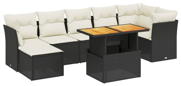 8 részes fekete polyrattan kerti ülőgarnitúra párnákkal