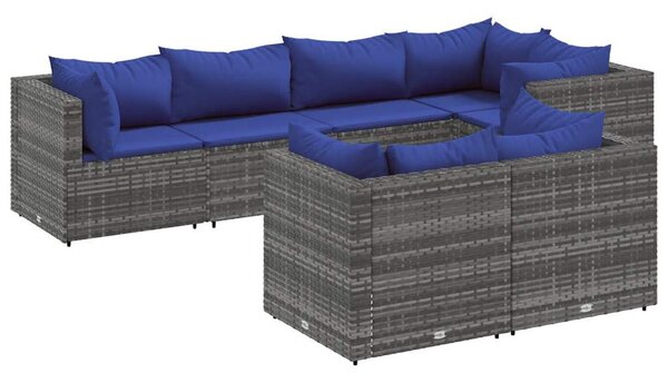 7 részes szürke polyrattan kerti ülőgarnitúra párnákkal