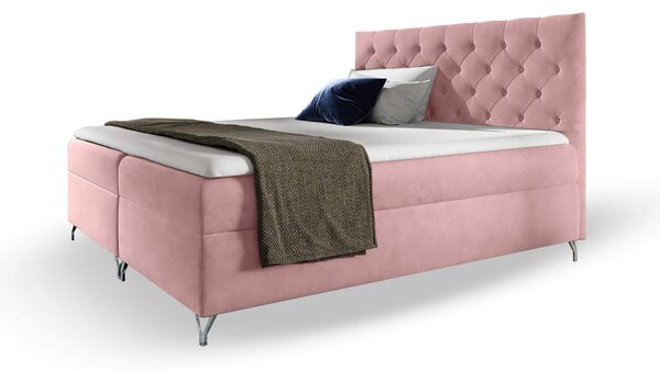 Wilsondo GULIETTE ágyneműtartós kárpitozott boxspring ágy matracokkal - rózsaszín Méret: 160x200