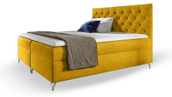 Wilsondo GULIETTE ágyneműtartós kárpitozott boxspring ágy matracokkal - sárga Méret: 200x200
