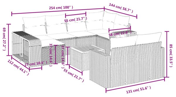 11 részes bézs polyrattan kerti ülőgarnitúra párnákkal