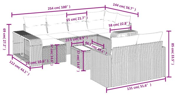 11 részes fekete polyrattan kerti ülőgarnitúra párnákkal