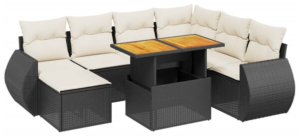 8 részes fekete polyrattan kerti ülőgarnitúra párnákkal