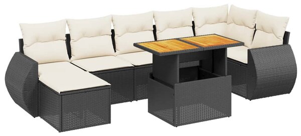 8 részes fekete polyrattan kerti ülőgarnitúra párnákkal