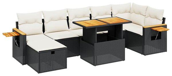 8 részes fekete polyrattan kerti ülőgarnitúra párnákkal