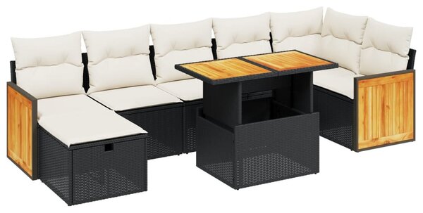 8 részes fekete polyrattan kerti ülőgarnitúra párnákkal